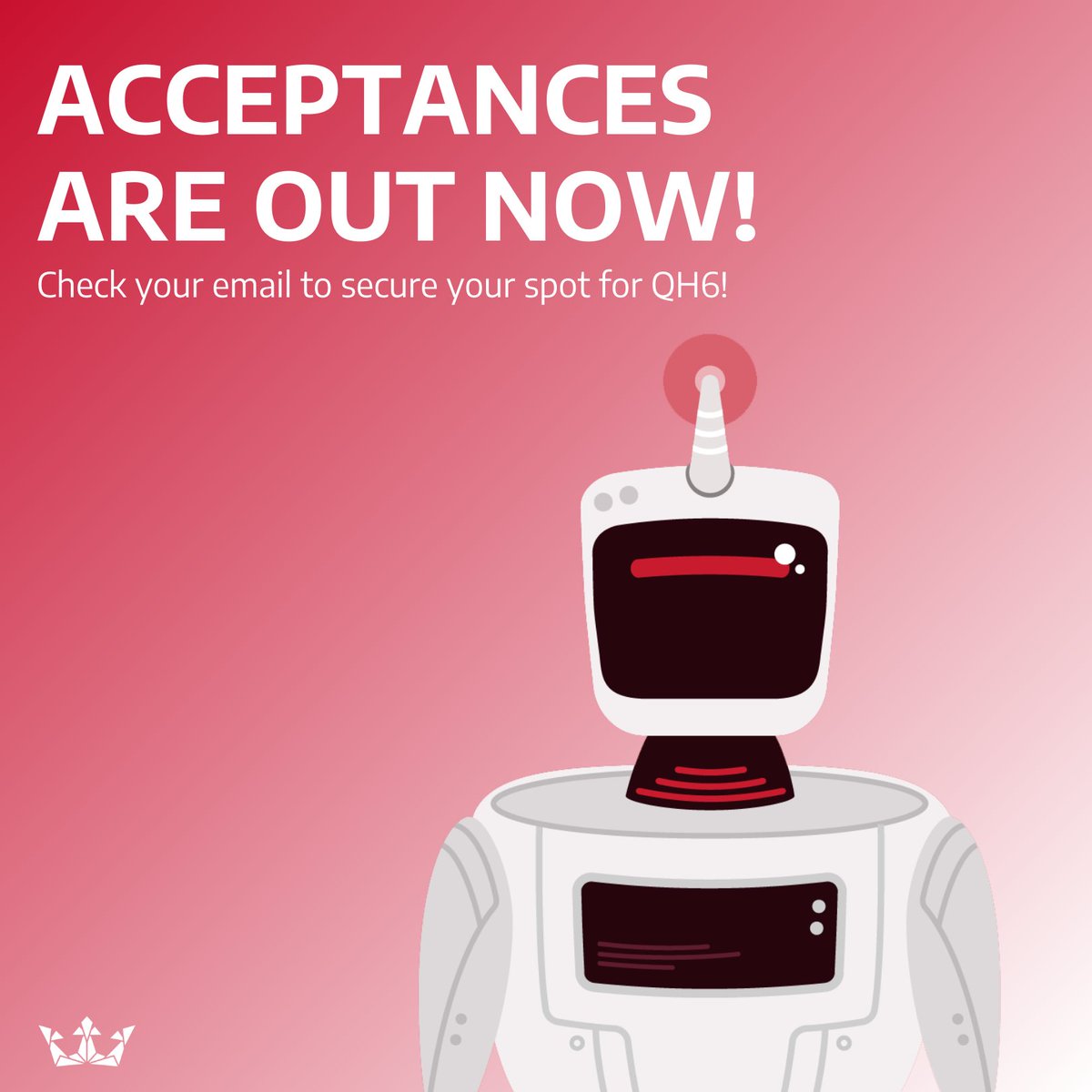 QHacksX's tweet photo. Hacker acceptances have been sent out! Check our email NOW to save your spot for #QHacks21! #QHacks #QH6 ๐๐ป https://t.co/TdlAZ6lcwo