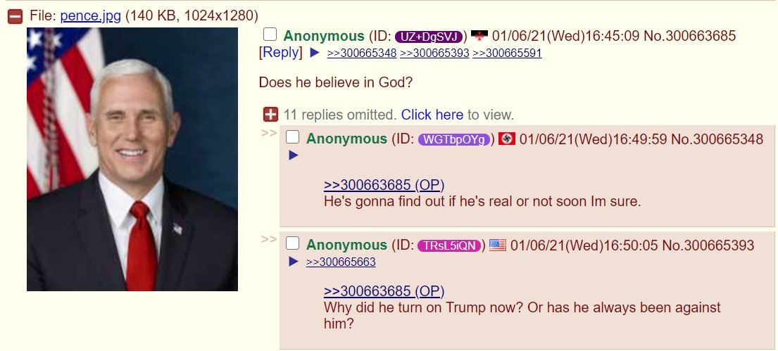 I am already seeing discussion about an attempted repeat of today's events on Jan 20th, inauguration day. And on 4chan there is talk about killing Vice President Mike Pence, for having "turned" on Trump.