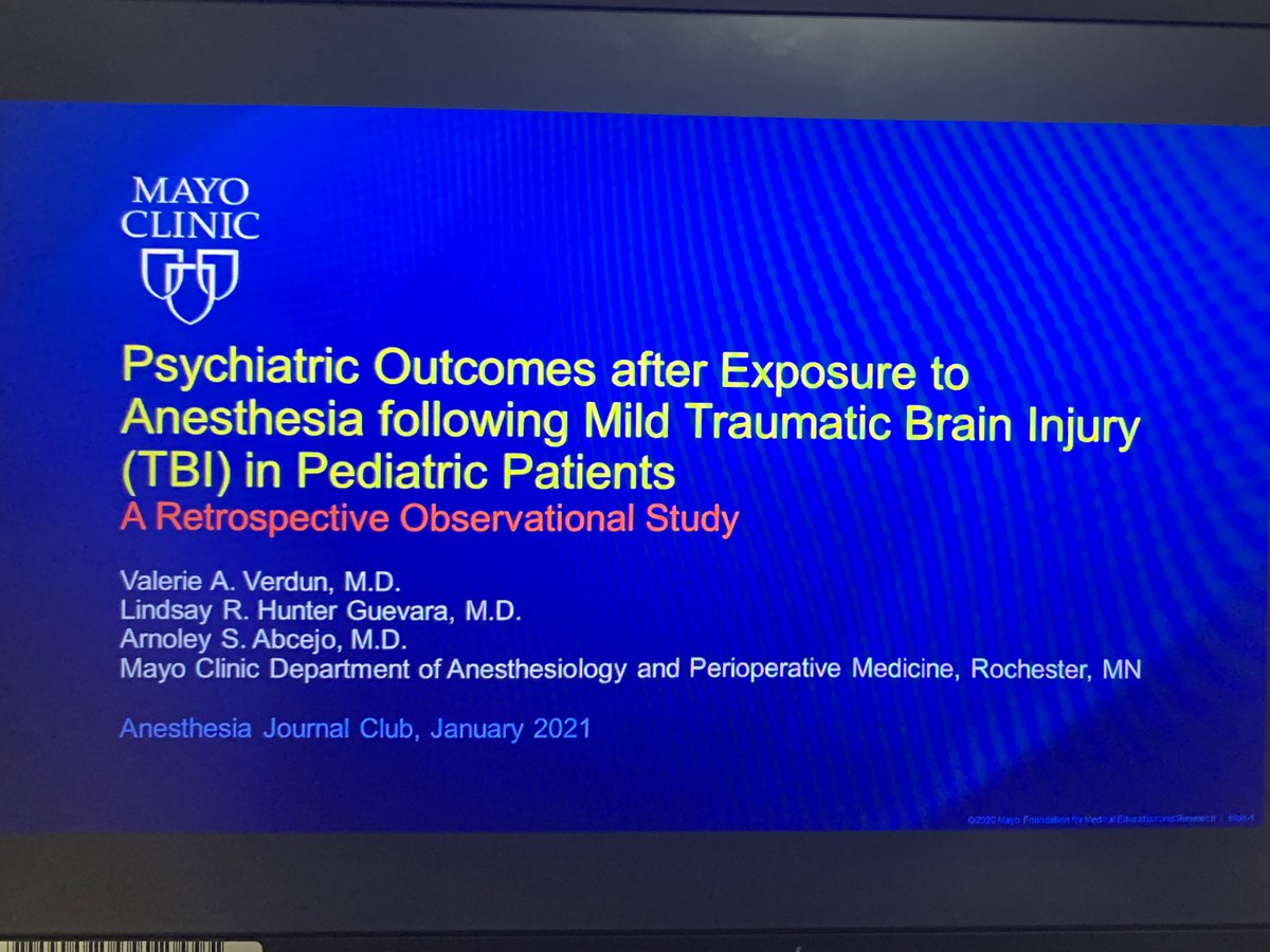 ⚠️⚠️ Our next speaker is our outstanding CA-2 resident Dr. <a href="/ValerieVerdunMD/">Valerie Verdun, M.D.</a> presenting her research study mentored by Drs. <a href="/asabcejo/">Arney Abcejo MD</a> and <a href="/LindsayHGuevara/">Lindsay Hunter Guevara, MD</a> 
#education #research #mentorship #match2021
<a href="/MayoAnesthesia/">Mayo Clinic Department of Anesthesiology</a>