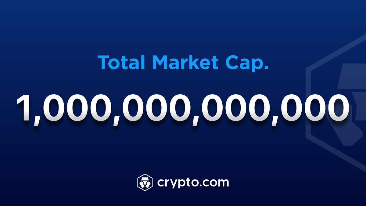 Crypto is now in the 4 comma club! Total market cap crosses  1,000,000,000,000 for the first time.
