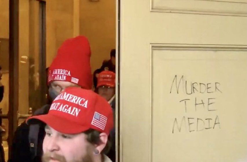 @AnthonyQuintano, “Rioters left this message inside The United States Capitol”Meanwhile, across the country in Salem, the Oregon state capitol, elicit death threats to reporters.  https://twitter.com/saragentzler/status/1346952476893696008