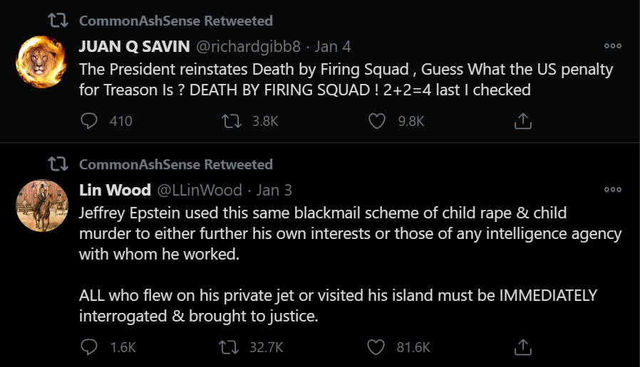 And as of even a few days days ago she was retweeting major QANON related accounts. The last few months Ashli retweeted QANON booster and lawyer Lin Wood quite a lot.