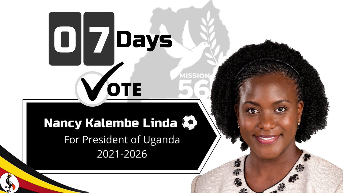 NancyKalembe's tweet photo. #Mission56
#NancyKalembeForPresident⚽️
#UgandaDecides2021
#UgandaVotes2021
Vote Nancy Kalembe Linda for President 2021-2026🇺🇬. https://t.co/V6fHQG7z3K