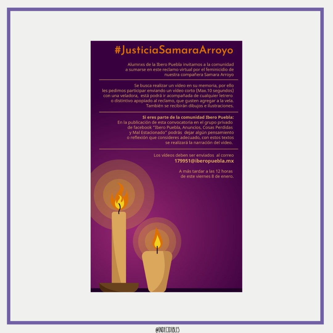 indecidibles's tweet photo. Nos duele e indigna el feminicidio de Samara Aurora Arroyo Lemarroy , nos sumamos a las exigencias de #JusticiaSamaraArroyo y nos solidarizamos con su familia y amistades, lucharemos por ti y por todas las que nos faltan. #NiUnaMenos
Súmense a la exigencia  👇🏻 https://t.co/UkePigknzU