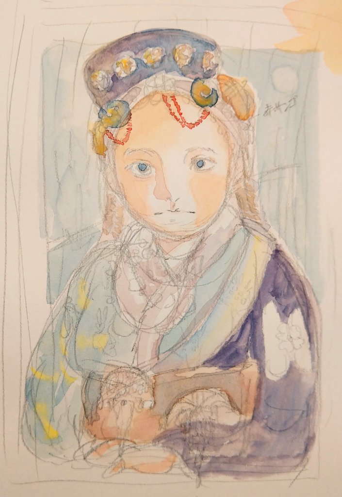 制作過程です ラフ 色置き 描き込み イラスト アナログ 津久井 紫乙のイラスト