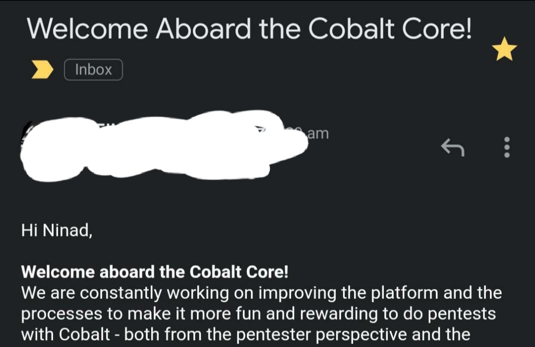 Ninad_Mathpati's tweet photo. Whats could be a better start for 2k21, joined @cobalt_io core.

#infosec #cybersecurity https://t.co/vDfBhETHxr