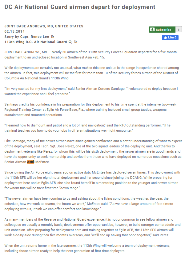 Is this the same Ashli Mcentee / Babbitt? https://www.dvidshub.net/news/120981/dc-air-national-guard-airmen-depart-deployment https://static.dvidshub.net/media/pubs/pdf_15059.pdf https://www.eielson.af.mil/News/Art/igphoto/2000410920/