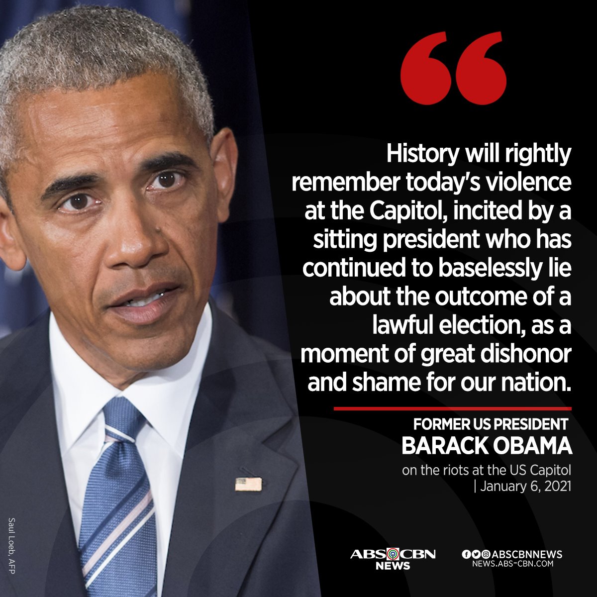 ABSCBNNews's tweet photo. READ: 3 former US presidents have spoken about the riots at the US Capitol as Trump supporters attempt to overturn the outgoing president's election loss to Joe Biden. https://t.co/PfpSMKafiU
