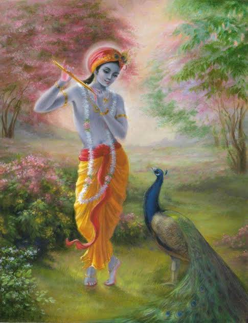 When the dance ended, the King of peacocks expressed his gratitude to Krishna. He requested Krishna to accept his plummage (feathers) and wear them on his crown as decoration. Since then, Krishna started wearing mor-pankh in his crown.  @vedvyazz  @SriRamya21  @satya_AmitSingh