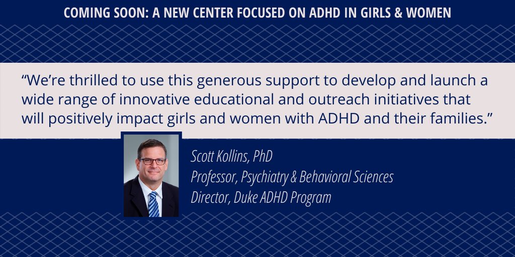 Exciting news—the Duke ADHD Program director <a href="/skollins1/">@skollins1, Scott Kollins</a> has secured a $1M philanthropic gift from an anonymous family to launch a center focused on #ADHD in girls &amp; women. We’re deeply grateful to this visionary donor &amp; can’t wait to get started! <a href="/DukePsychiatry/">Duke Psychiatry & Behavioral Sciences</a>