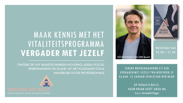 De Beste Wensen en een Healthy 2021. 

UITNODIGING: woe13-1 van 20-21 uur voor een #online kennismaking met het #Vitaliteits Programma  @VergadermetJezelf. 

Aanmelden => info@vergadermetjezelf.nl

#Zoomlink:  ap.lc/Yw1z7of meeting id 819 7586 6765

#MKB #ZZP #Stress