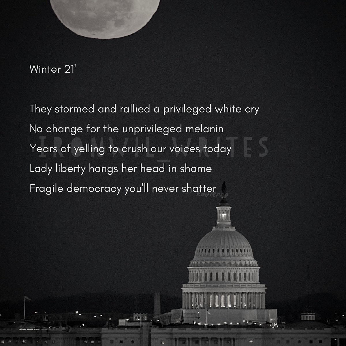 IronwilW's tweet photo. Winter 21' 
The Unbelievable Believable Wednesday 
#washingtondc #theuscapitol #writingcommunity #Writers #poems #poetry #senatefloor #poemdaily #democracy #usa #USCapitol #dc #writerslife #electoralcollegeVote #history #biden https://t.co/3p5Rd3PW8a