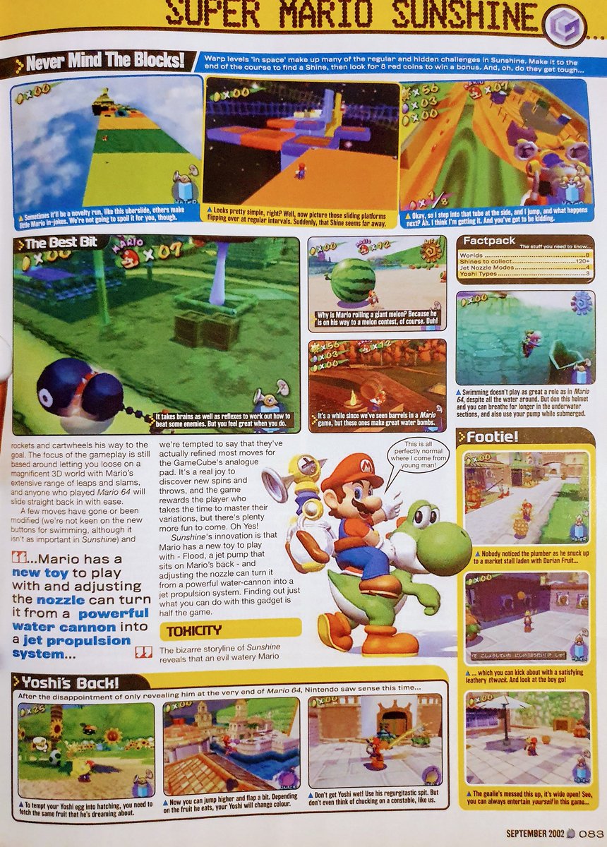 GamesmasterSaid's tweet photo. Issue 124, September 2002
Super Mario Sunshine review (GC): "Mario reclaims his crown as the king of the 3D platform adventure. Your Gamecube simply isn't complete without it."
@Gcubepreacher @AbyssalSineater @Nintendork9 #Nintendo #FLUDD #Yoshi #ShineGet https://t.co/2yWqL8JYEA