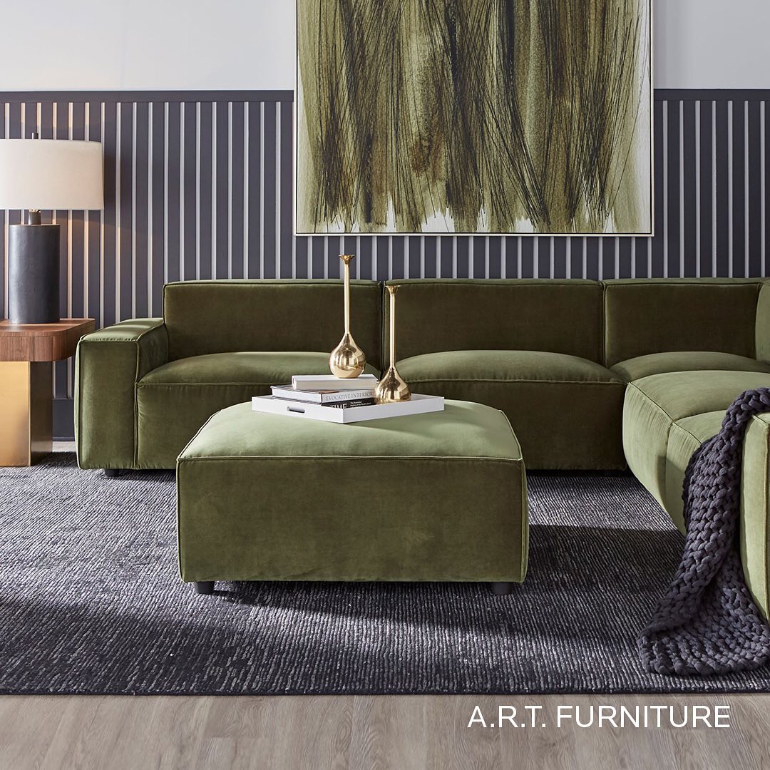 Rooted in nature, the Olafur Modular Loveseat in Moss is grounding, refreshing, and designed for wellbeing. 🌿 Thanks for highlighting us in the @sherwinwilliams 2021 Colormix® Forecast 'Sanctuary' palette, @highpointmarket! {Collection: Bobby Berk for A.R.T. Furniture}