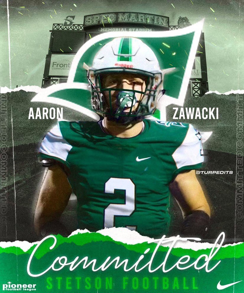 aaronzawacki1's tweet photo. Humbled, Blessed, COMMITTED 💚🎩 @StetsonFootball @CoachJack49 @coachparker85 @CoachFax @nfoster54 @CoachMallet @TurpEdits https://t.co/ncTwl158IM