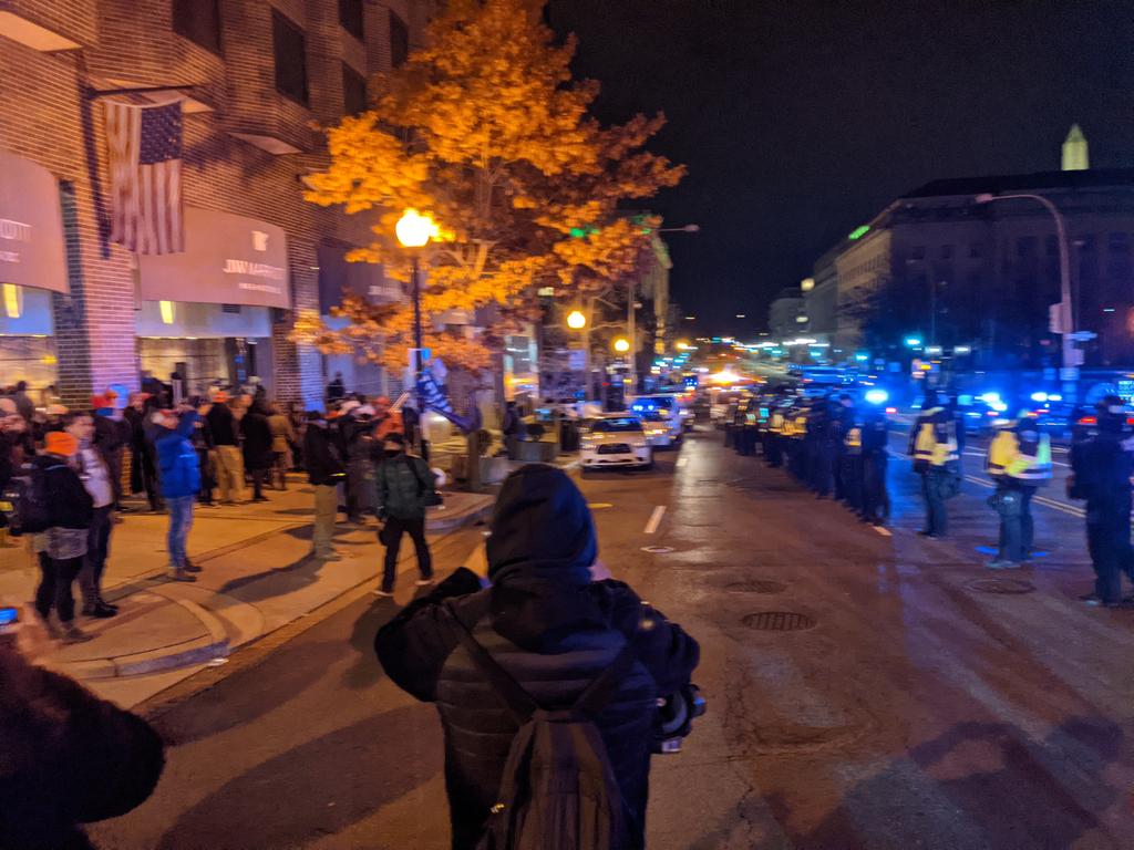 D.C. police civil disturbance unit is back at the JW Marriott after about 50 Trump supporters returned to the sidewalk in defiance of the curfew.