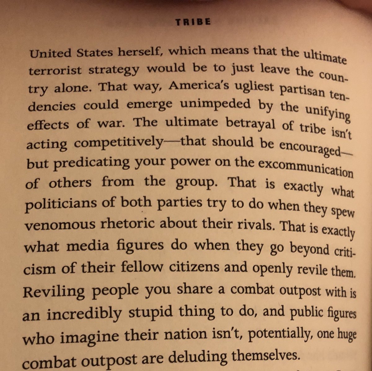 ⁦<a href="/F3Raleigh/">F3 Raleigh</a>⁩ I read Tribe by Sebastian Junger this Summer.  I was struck by these two pages.  Let’s lead in finding opportunities to unite within our families and our community.