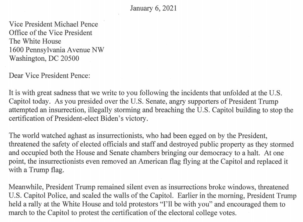 GregTSargent's tweet image. NEW:
All the Democrats on the House Judiciary Committee just wrote a letter to Vice President Pence, urging him to invoke the 25th Amendment to remove Trump: