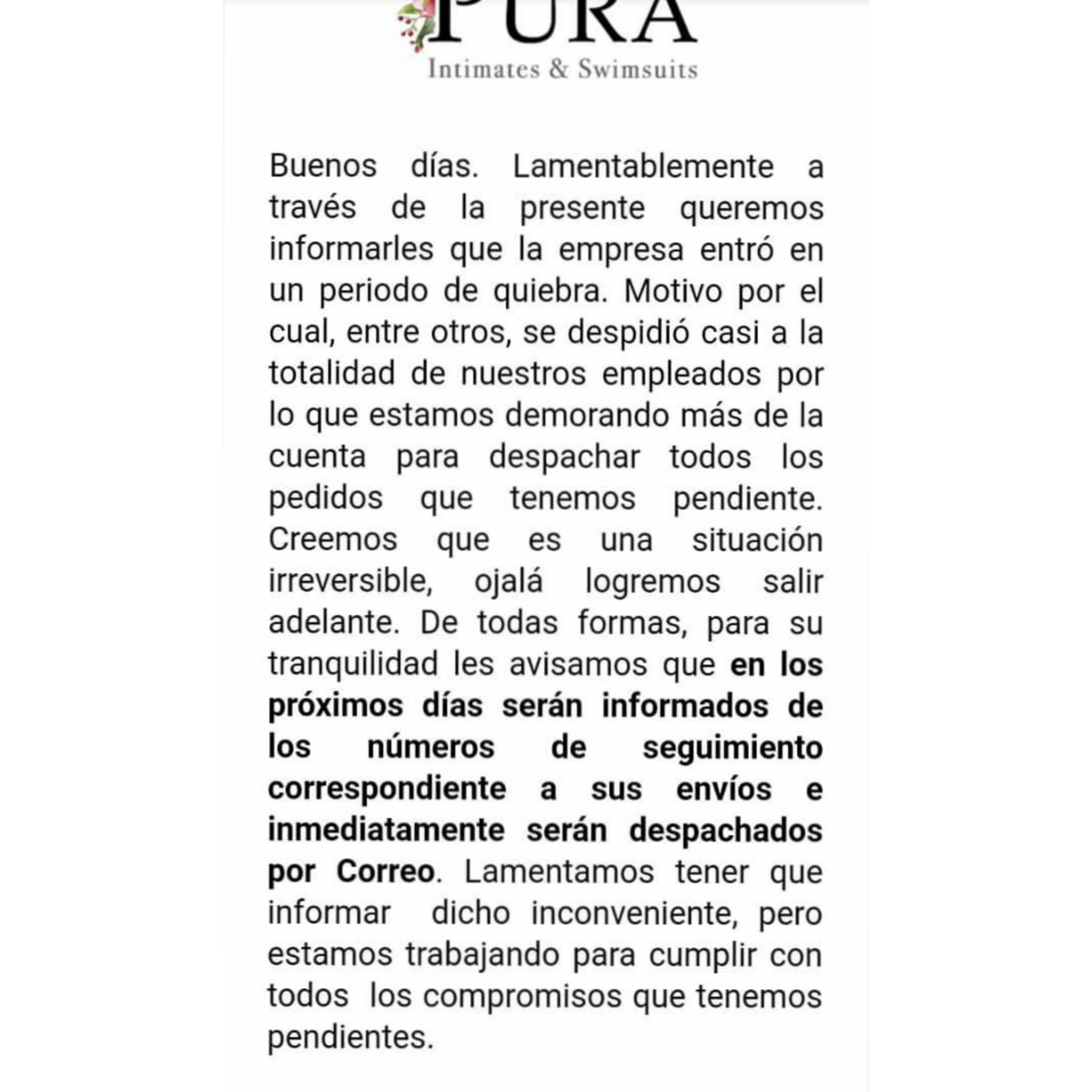 _avillpb's tweet photo. Bueno #PuraIntimates dio aviso de quiebra y advierten aún más DEMORA pero al mismo tiempo siguen tratando de enchufarte un corpiño que NO EXISTE. Esto son, por favor NO compren en PURA INTIMATES #PuraEstafa #PuraIntimates @pura3st4fa https://t.co/dLLCzl4WJ7