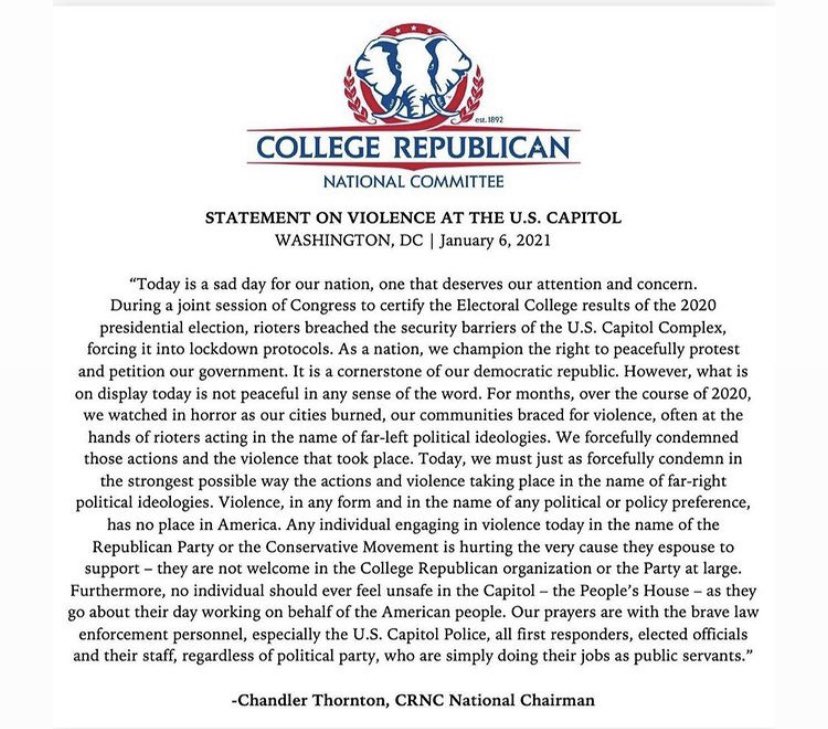 uayd's tweet photo. The University of Arkansas Young Democrats call on @uarkcollegegop to hold their Chairwoman accountable for her support of this attempted coup.  Republicans sitting idly by as their members call for violence and attack our democratic institutions is how we got to this point. https://t.co/Lqfnf5zH9x