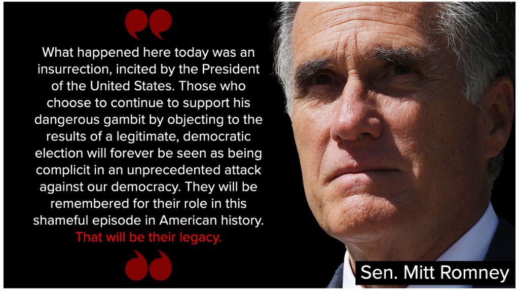 CBSNews's tweet photo. Republican Sen. Mitt Romney addressed his colleagues about today's siege of the U.S. Capitol, saying it was the result of "a selfish man’s injured pride."

"The best way we can show respect for the voters who are upset is by telling them the truth... President Trump lost." https://t.co/OZIThNUVzB