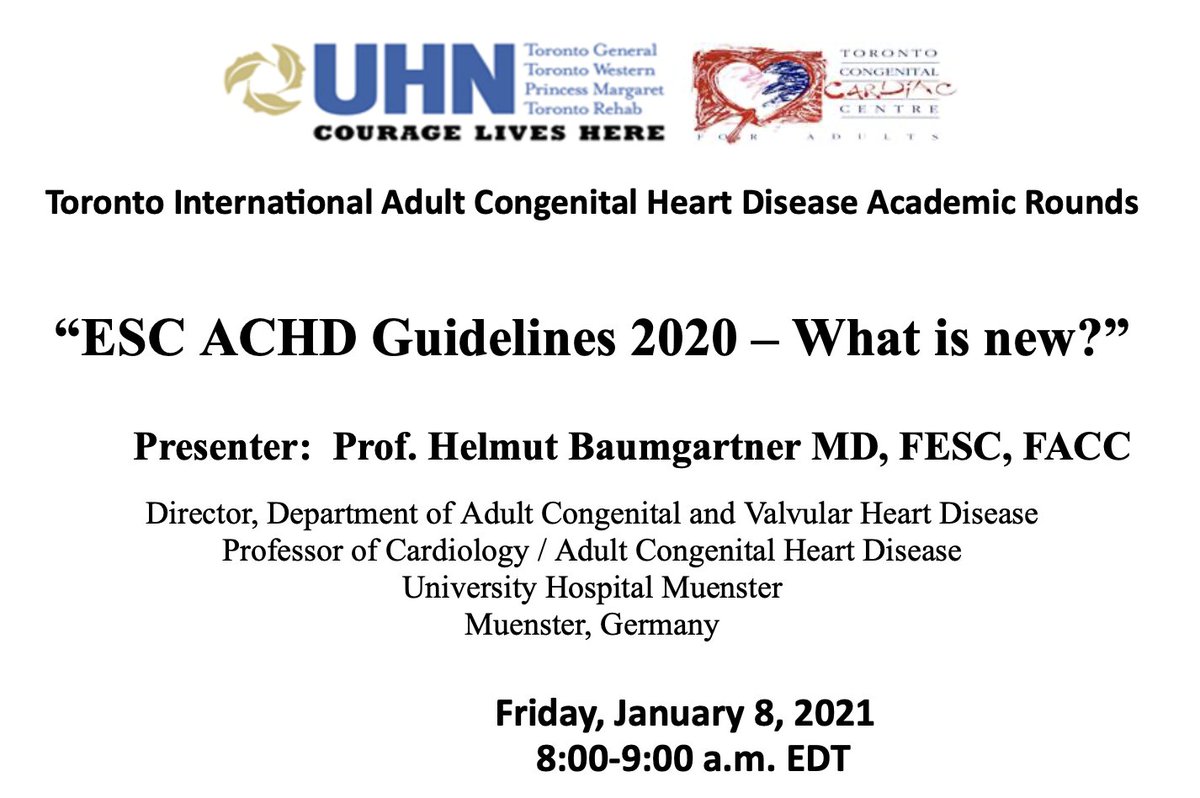ralogon's tweet photo. The Toronto International ACHD rounds are back after the Christmas break. Happy New Year to all! 

This week Professor Baumgartner will give us an update of the recently published ESC ACHD Guidelines. Please join us live at https://t.co/VEZQs9LYdx #ACHD @PMunkCardiacCtr https://t.co/5U76i91V8w