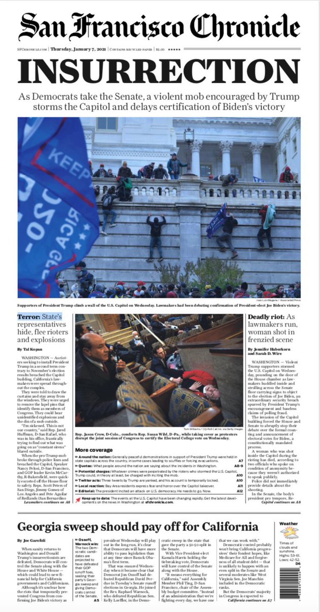 These are the newspapers’ front pages following the insurrection at the U.S. Capitol on Jan. 6, 2021. Please send me the ones that I’m missing. I’ll add more as they become available.3/