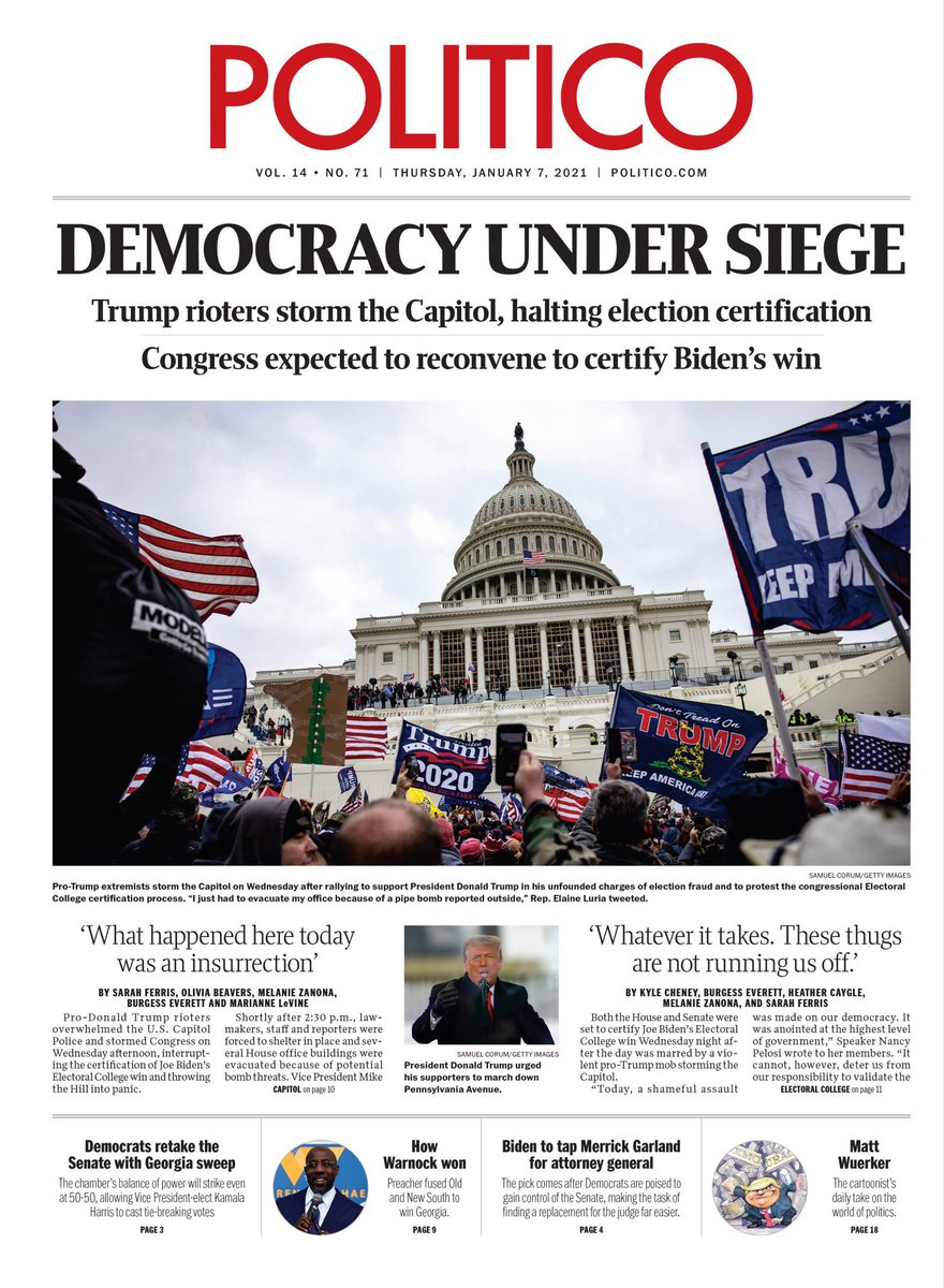 These are the newspapers’ front pages following the insurrection at the U.S. Capitol on Jan. 6, 2021. Please send me the ones that I’m missing. I’ll add more as they become available.4/