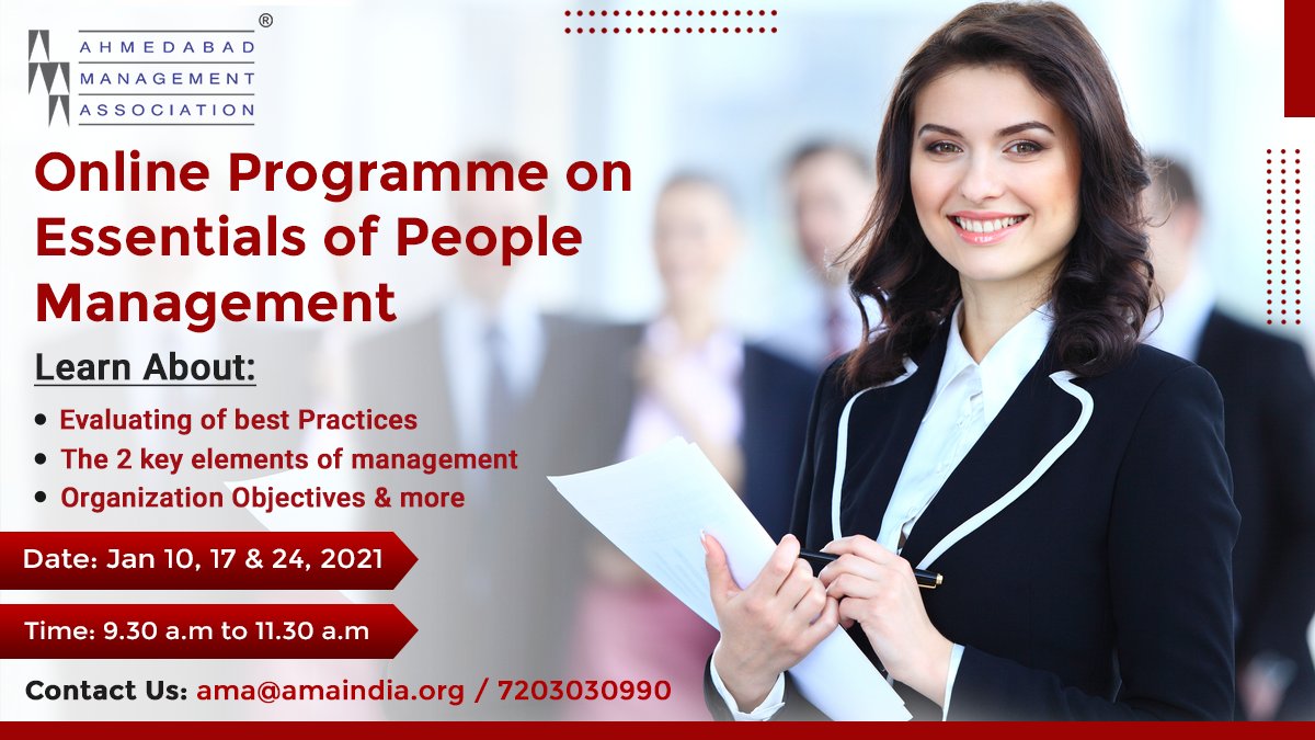 ama_ahmedabad's tweet photo. The purpose of the course is to equip attendees with the skills and knowledge of the key aspects of people management.
To know visit, https://t.co/g2h2SBSIrq
#ama #amaindia #ahmedabad #onlineprogram #peoplemanagement #oraganization #hr #humanresources #leadership #business https://t.co/OXes6q2FMh