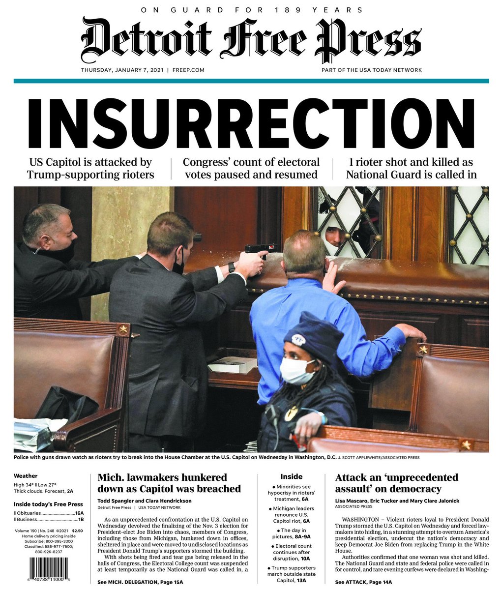 These are the newspapers’ front pages following the insurrection at the U.S. Capitol on Jan. 6, 2021. Please send me the ones that I’m missing. I’ll add more as they become available.5/