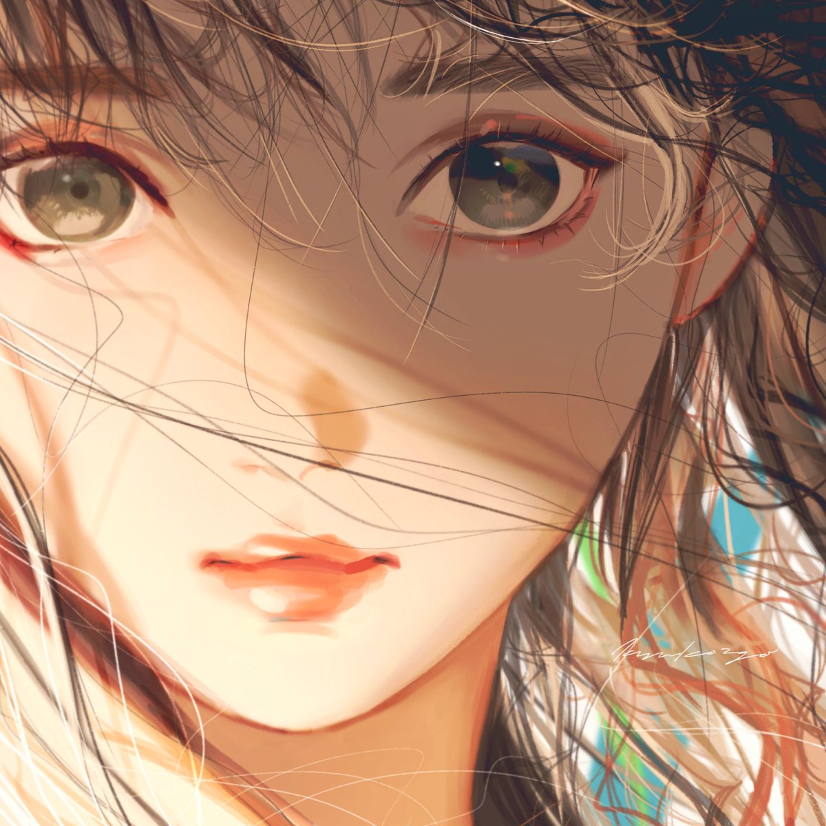 1girl solo looking at viewer close-up brown hair portrait lips  illustration images