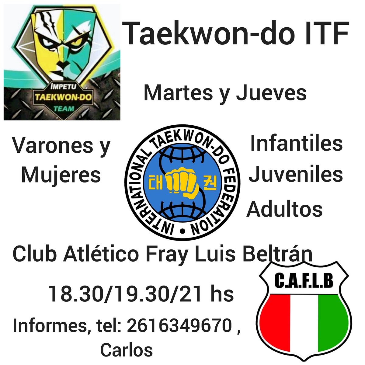 posta_carlos's tweet photo. Taekwon-do ITF !!!

Club atlético Fray Luis Beltrán calle Mariano Moreno 516. Maipú

 Varones y Mujeres 

Defensa personal, entrenamiento físico, deporte, competencias, valores, recreación ....

Informes : 2616349670, Carlos https://t.co/o0F8j08kMs