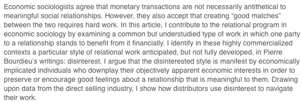 SociologicalSci's tweet photo. New paper by @curtisdchild takes a deep dive into the world of multi-level marketing to understand how people manage commercializing pressures in their relationships. https://t.co/8kWoezxNsA https://t.co/w9H9Lo8BgN