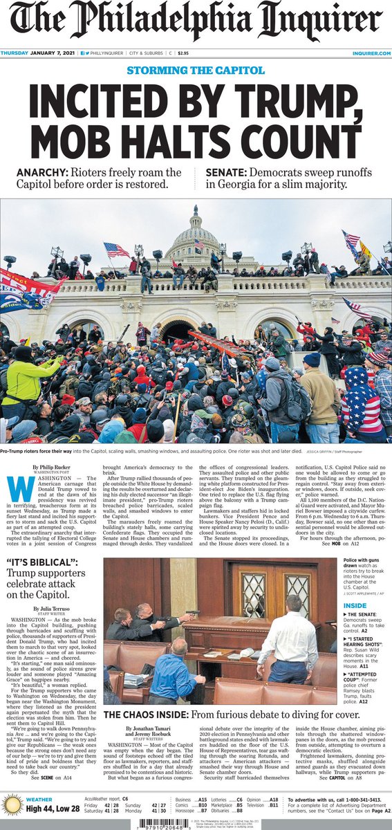 These are the newspapers’ front pages following the insurrection at the U.S. Capitol on Jan. 6, 2021. Please send me the ones that I’m missing. I’ll add more as they become available.7/