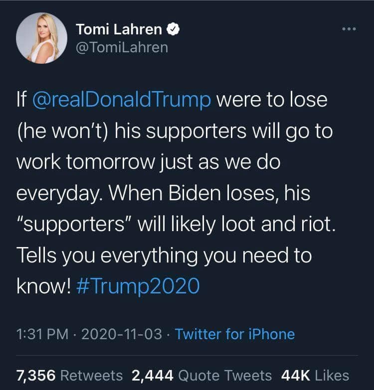 tinamedwards15's tweet photo. What was that again @TomiLahren? https://t.co/rLcBFd2eSA