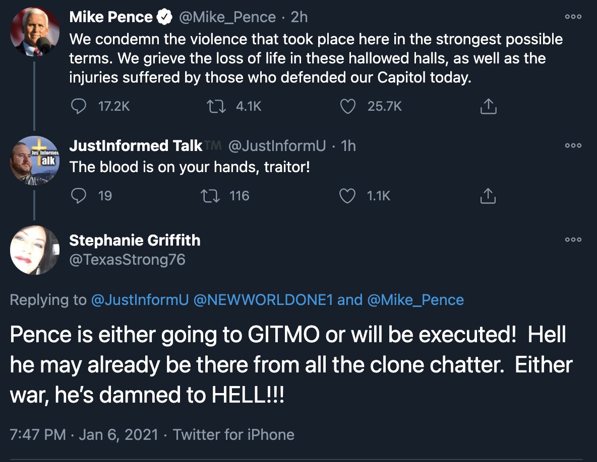 travis_view's tweet photo. QAnon followers are absolutely furious with Vice President Pence for not exercising his imaginary power to reverse the election results. https://t.co/cXsrUdlb0i