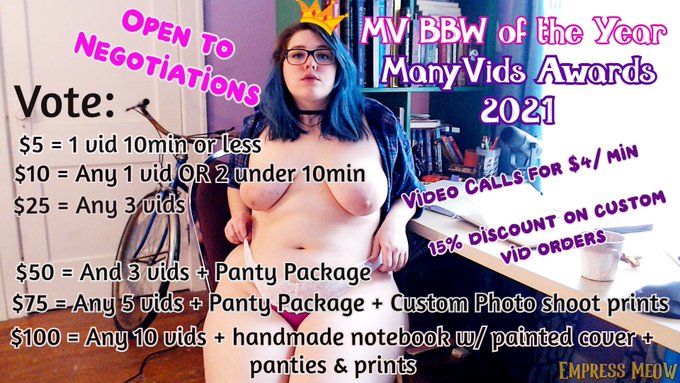 Yay I'm entering the @ManyVids awards!! Support my thickness by voting me as the BBW of the Year 🍑  ~7th-17th~<a class="tags" href="/tag/manyvids">@manyvids</a>
