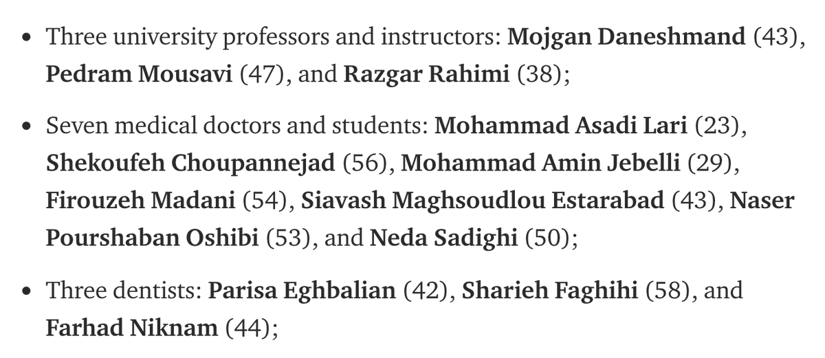 3 university professors/instructors7 medical doctors/students3 dentists28 PhD students/graduates1 doctor of veterinary medicine1 pharmacist 25 master’s students/graduates https://kavehmadani.medium.com/the-ukrainian-plane-iranian-brian-and-canadian-pain-7ec63dc9eb1a3 national science olympiad medalists+73% graduates of Iran’s best schools