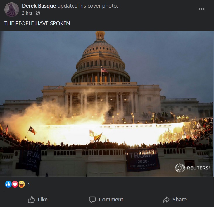 So Derek Basque, Trump and QAnon supporter, of New Brunswick is also voicing his support for what happened today.I have written about Basque on the blog in the past. /32