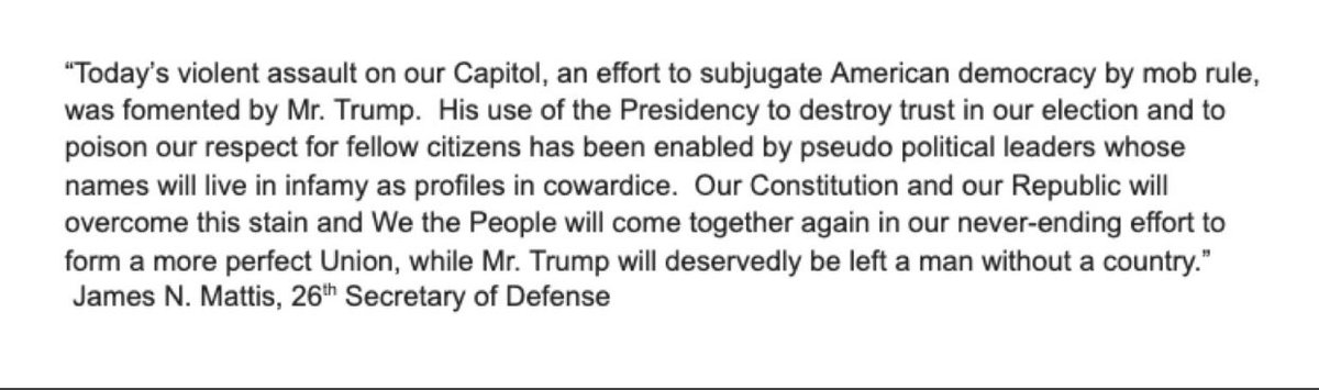 General James Mattis : Mr. Trump will be left deservedly a man without a country.