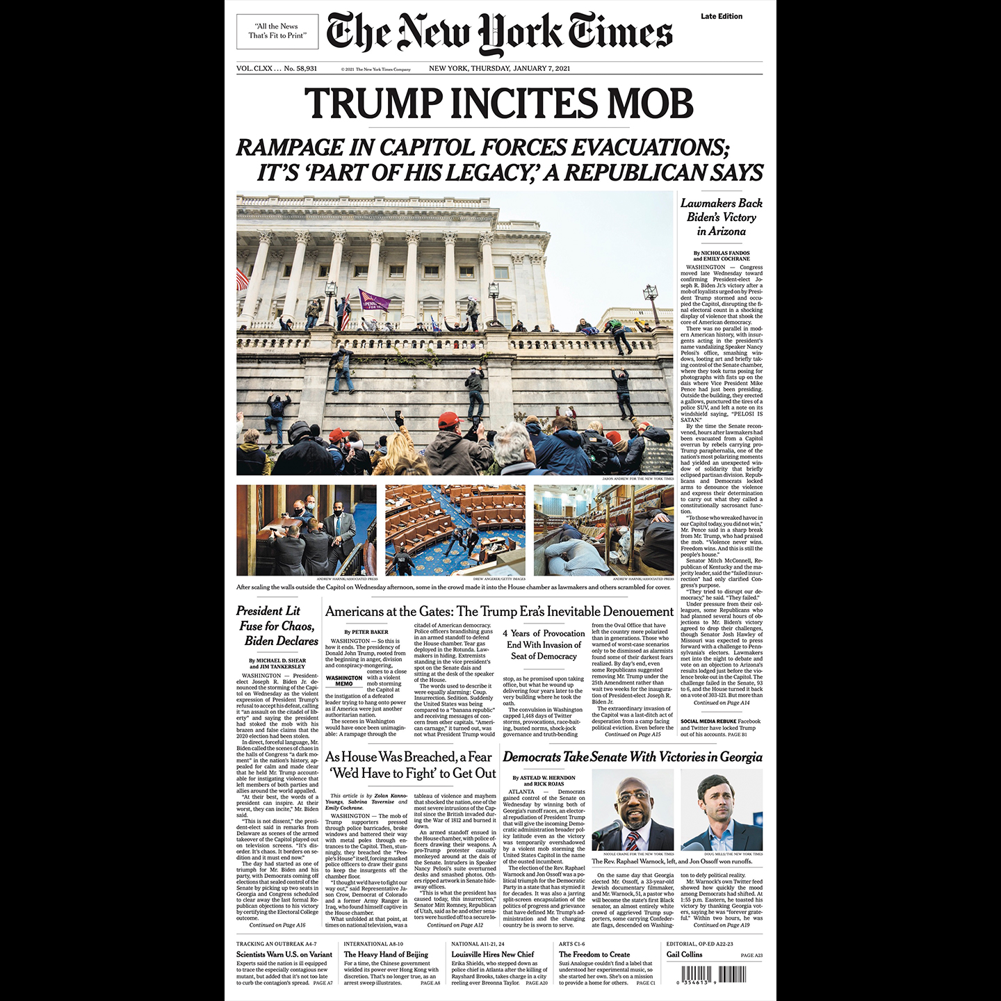 The New York Times on Twitter: "The front of The New York Times Jan. 7, 2021 (late edition). https://t.co/enmoNs55vm" / Twitter