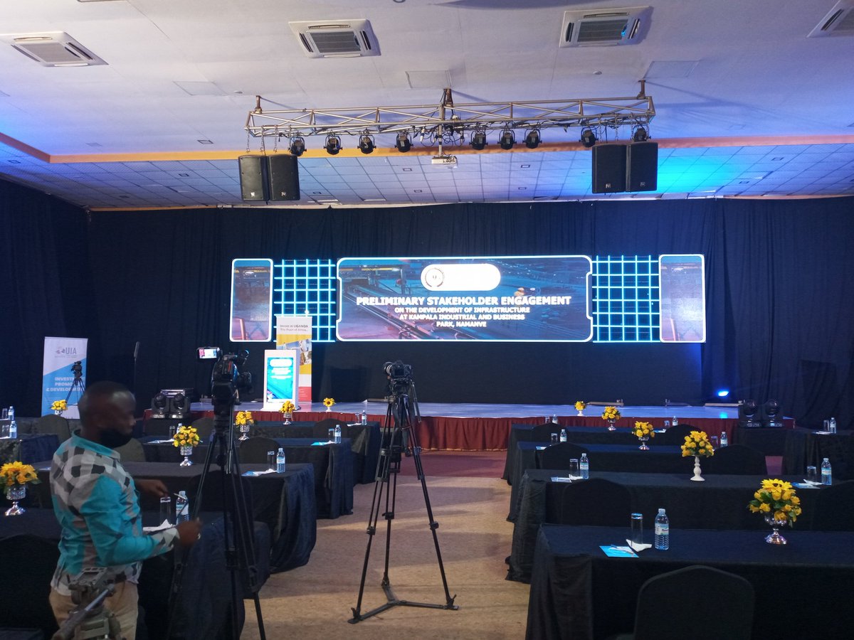 fredkwesiga's tweet photo. The venue is already set up for the #KIBP #UgandaInvest.
Theme: Preliminary Stakeholder Engagement on the Development of Infrastructure and Business Park, Namanve. https://t.co/XgwXPBYEgn