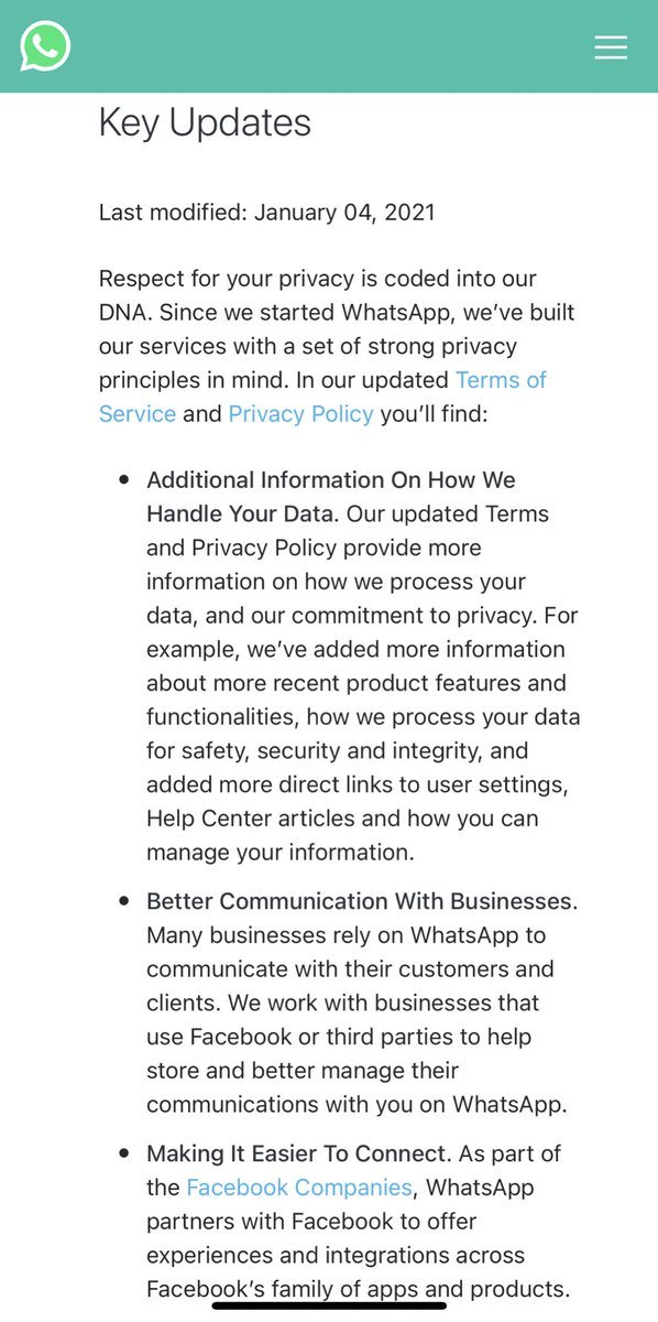 WhatsApp updated their “take it or leave it” privacy policy