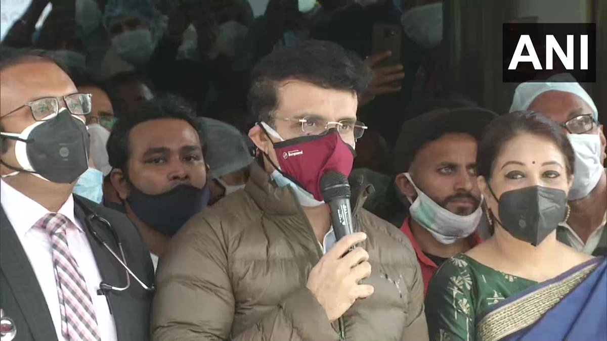 ANI's tweet photo. West Bengal: BCCI President Sourav Ganguly discharged from Woodlands Hospital in Kolkata. 

He says, "I thank the doctors at the hospital for the treatment. I am absolutely fine." https://t.co/snnV96LjL9