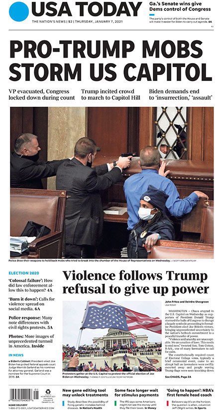 These are the newspapers’ front pages following the insurrection at the U.S. Capitol on Jan. 6, 2021. Please send me the ones that I’m missing. I’ll add more as they become available.13/