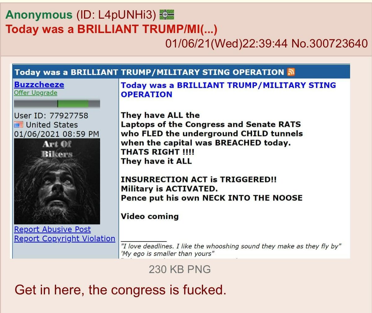 7/ some have illusions that this was a brilliant move by Trump to seize all the laptops of senators and congressmen to gather the supposed evidence of a multitude of crimes, that will be the downfall of them all, as well as VP Pence this will trigger the inspiration act.