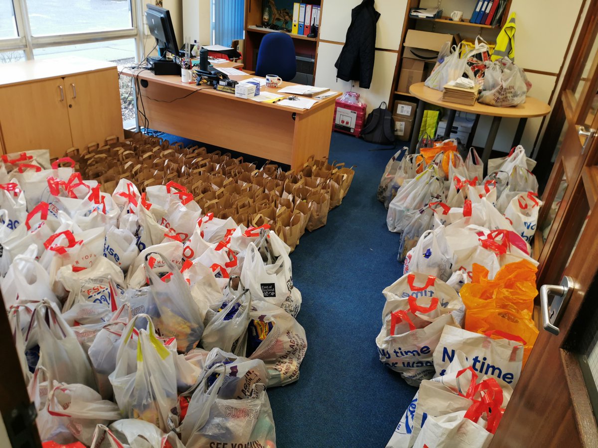 MilCollege's tweet photo. Free School meal parcels for our most vulnerable students, ready to be collected and delivered #transforminglives https://t.co/lhjiHJDpvU