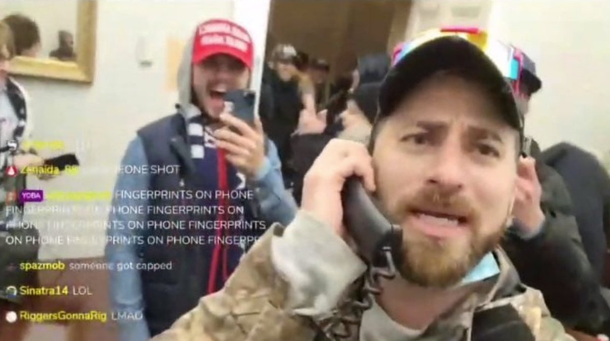 10 & 11) Nick Fuentes (Holocaust denier) and Anthime Gionet (aka Baked Alaska). Pictured inside the Capitol and livestreaming it.