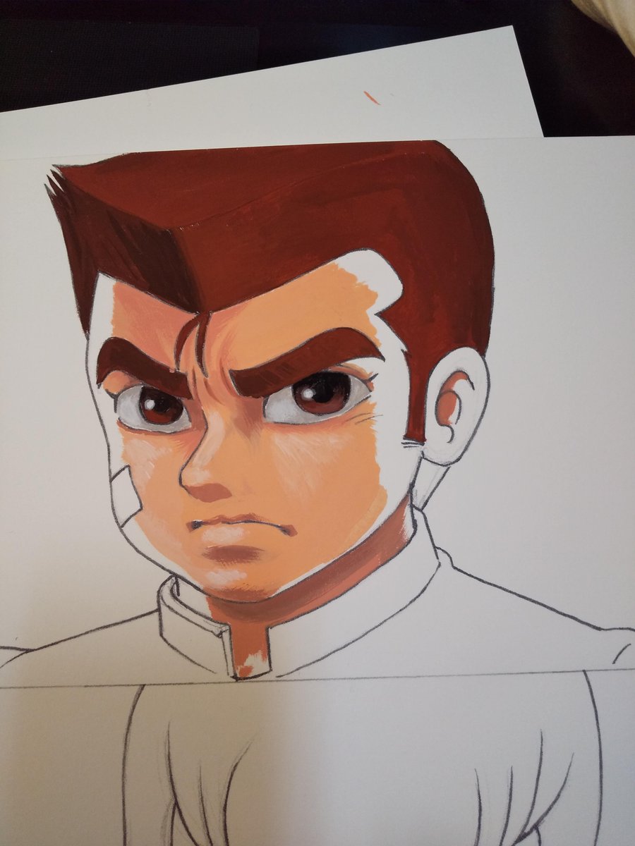 緒方 Kon 絶賛お仕事募集中です 直筆相談はdmへ御連絡下さい やっぱ目が入ると何となく良い感じに見える しかし老眼のせいで色の境目が塗り切れてない オリジナルイラスト アナログイラスト 直筆イラスト くにおくん アクリル